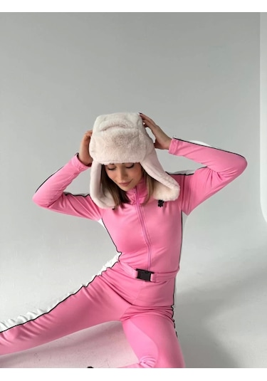 Kemer Detaylı Fermuarlı Tulum - Pembe Pembe