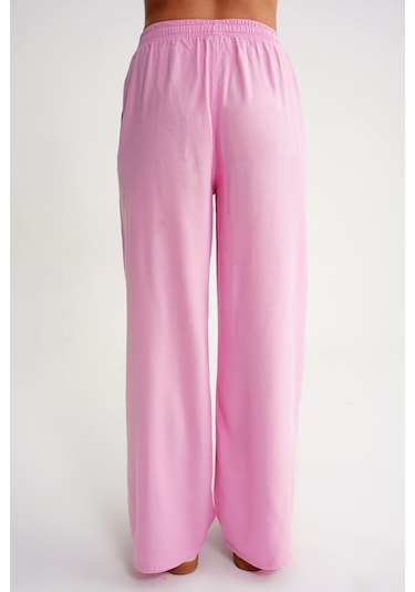 4629 Kadın Bol Paça Yüksek Bel Viskon Palazzo Pantolon Pembe Pembe
