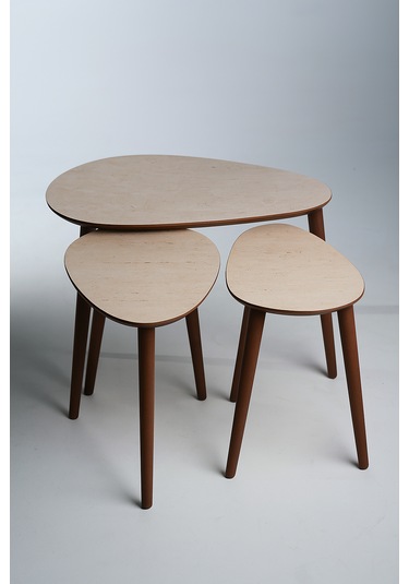 Paris 3'lü Zigon Sehpa &100 Mdf Traverten