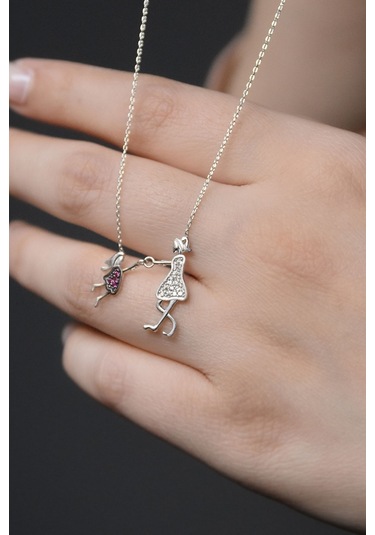 Papatya Silver 925 Ayar Kadın Anne ve Kız Çocuk Model Rodyum Kaplama Gümüş Kolye