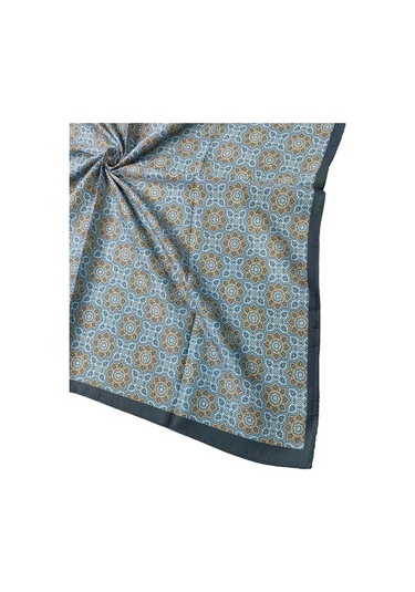 Ebruli Pamuklu Etnik Desenli Soft Eşarp 90x90 Cm Lacivert - Indigo