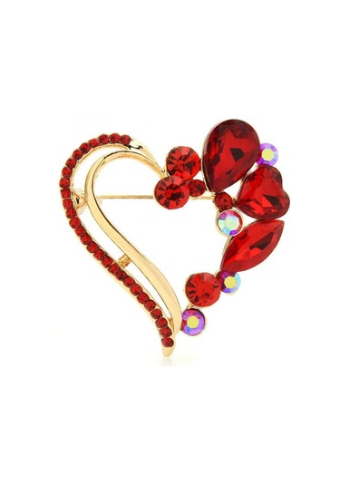 Kırmızı Blucome Güzellik 2 Renkli Kalp Kadınlar Için Tasarımcı Rhinestone Aşk Kalp Broş Parti Ofis Broş Pin Hediyeler Kırmızı
