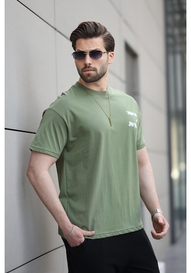 Madmext Haki Baskılı Basic Erkek Tişört E7150 Haki