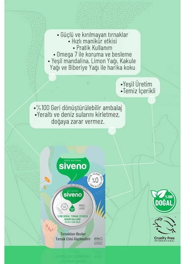Siveno %100 Doğal Tırnak Çevresi Bakım Balsamı Organik Argan Yağlı Bitkisel Onarıcı Krem 15 ML