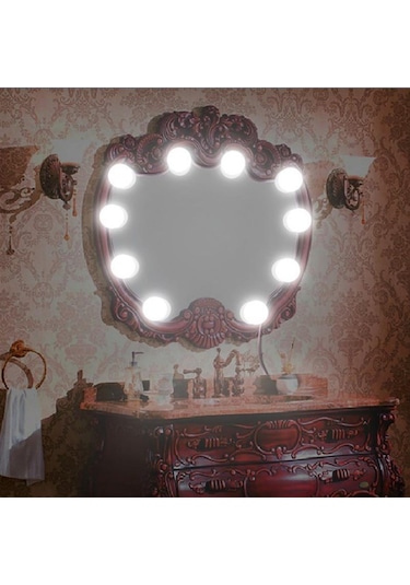 Nostalji Hollywood Tarzı 10lu Makyaj Masası Aynası Beyaz Led Işıklı Lamba USB