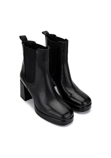Tamer Tanca Kadın Hakiki Deri Siyah Deri Topuklu Bot 1078 2506-07 Bn Bot Sk24-25 Sıyah Dr Siyah