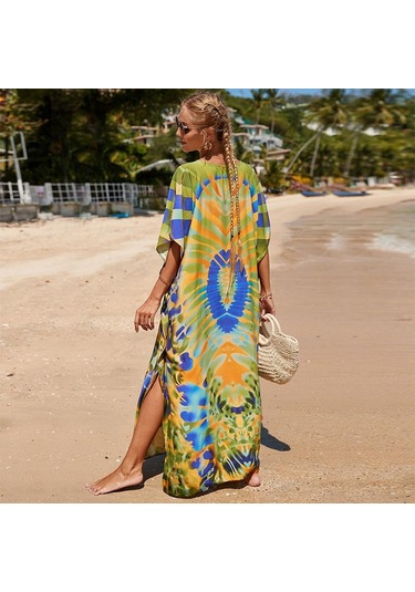 Edolynsa Kadınlar Zarif Kaftan Elbiseler Uzun Artı Boyutu Mayo Cover Up Resort Giyim Plaj Mayo Coverups Gevşek Loungewearq1464 Çok Renkli