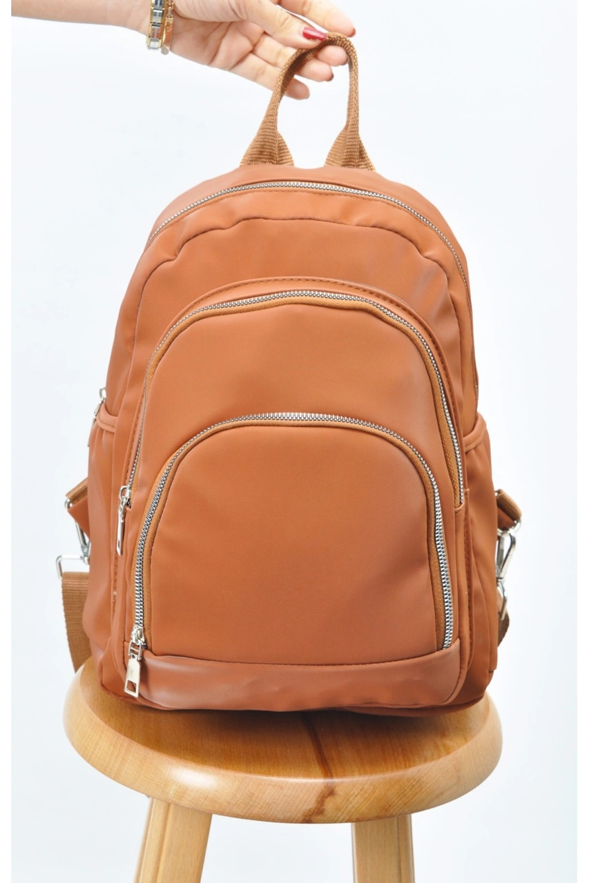 Tezzgelsin Unısex Su Geçirmez Saten Suni Deri Günlük Kullanım Sırt Çantası Taba