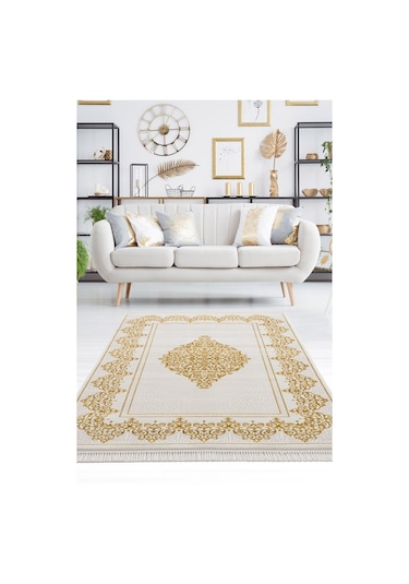 Efsun Krem Gold Modern Salon Ve Oturma Odası Halısı