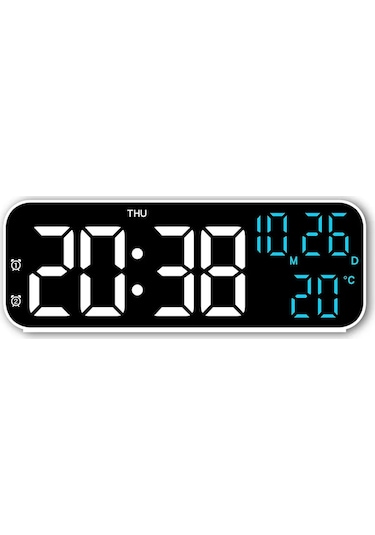Dijital Çalar Saat Sıcaklığı Ve Tarih Haftası Ekran Gece Modu Tablo Saati Blue