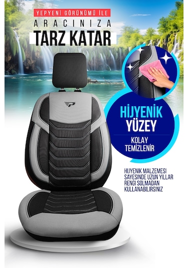 Siyah - Gri Garni Panda Manavgat Serısı Lakos Kumaş Oto Koltuk Kılıfı - Tam Set