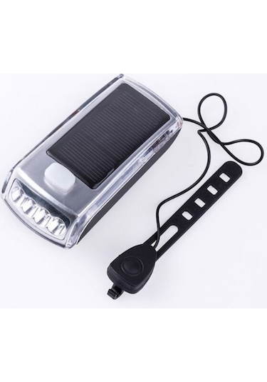 Bisiklet Ön Far Usb-Güneş Enerjili-Kornalı Açık Gri