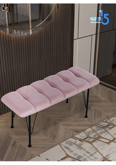Yirmi15 Metal Ayaklı Eco Pembe Babyface Puf & Bench
