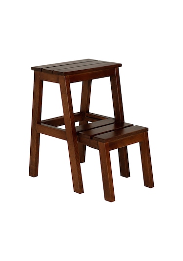 Refilya Masif Ahşap Katlanır Merdiven Tabure Ceviz