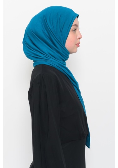 Hazır Pratik Geçmeli Lüks Düz Penye Şal Çapraz Hizalı Açık Petrol