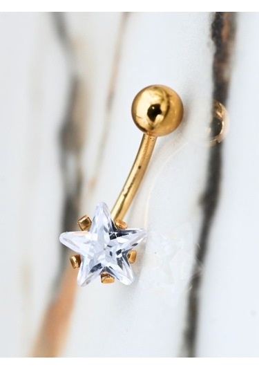 Gold Yıldız Zirkon Taş 8 Mm Zirkon Taş 316l Cerrahi Çelik Göbek Piercing-gbkpr66 Çok Renkli