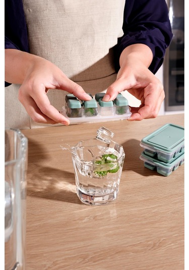 12 Hazneli Bas Çıkar Buzluk & Buz Kabı Mavi Mavi