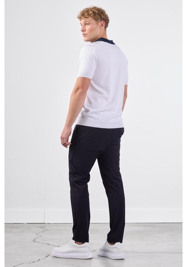 Dufy Lacivert Blok Desen Erkek Triko - Slim Fit Lacivert