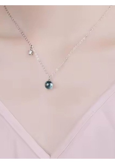 925 Ayar Gümüş Kristal Mavi Top Ve Yıldız Kolye