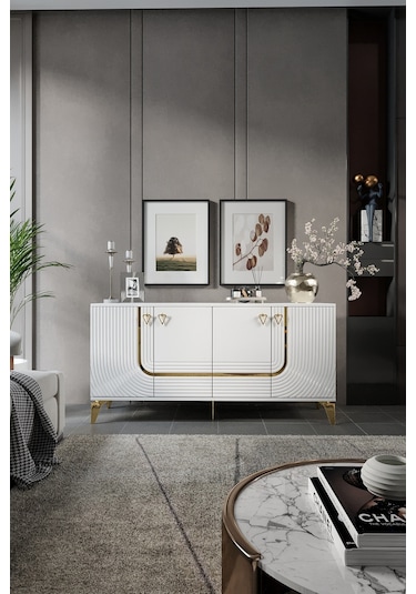 ART KONSOL MDF MEBRAN KAPAK BEYAZ GOLD