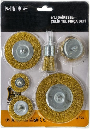 6057 Pimli Dairesel Çelik Tel Fırça Seti 6 Parça