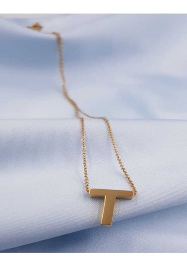 Vog Kişiye Özel Üç Boyutlu Çelik T Harf Sarı Renkdeniz Ve Havuz Suyuna Dayanıklı Paslanmaz Kolye Sarı