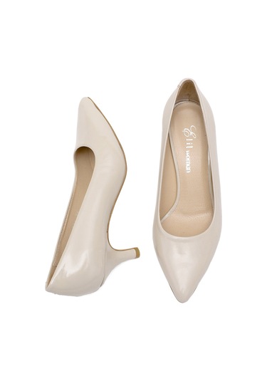 Elit Elysia Kadın Hakiki Rugan Deri Stiletto Bej Bej