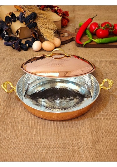 Modabakır Bakır Büyük Kapaklı Tava 24 Cm Model:5656p Bakır