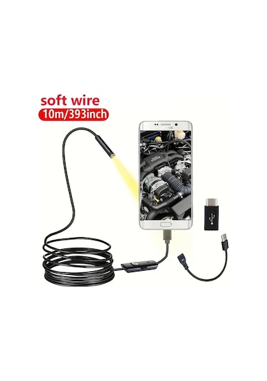 Boatshop1 5mm Kanalizasyon Endoskop Endoskopi Tip C Mini Kamera 3ü 1 Arada Otomotiv İnceleme Kamera Boroskop Android İçin 10m Yumuşak Kablo