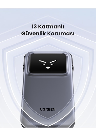 Ugreen Uno Dahili Kablolu 10.000 Mah 30w Hızlı Şarj Powerbank, Siyah, 35603b Gri