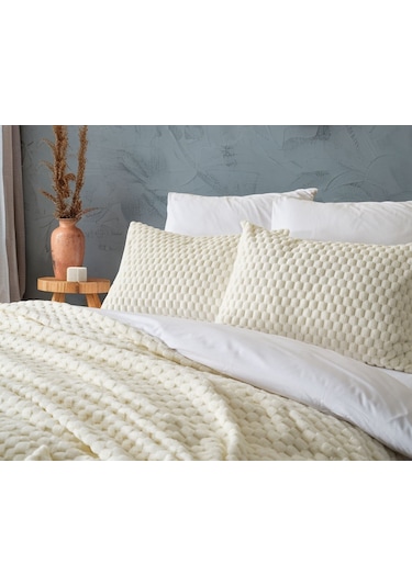 Doqu Petek Battaniye Seti Çift Kişilik Krem Diğer