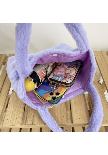 Shaggy Monster Peluş Çanta El Tipi Kare Çanta Mavi