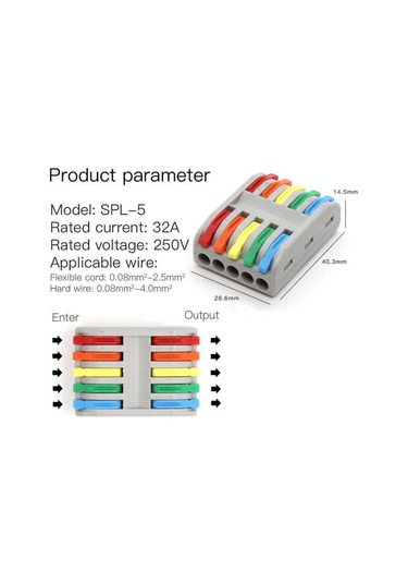 Hızlı Kablo Ekleme Birleştirme Aparatı 5 Beşli Klemens - 5 Adet