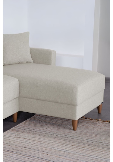 Kilim Mobilya Scandi Köşe Uzanmalı Yataklı Köşe Takımı Hem Sağ Hem Sol Köşe Olarak Kullanılabilir Krem