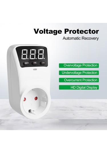 Yaleker Hlp02 Beyaz Avrupa Tipi Voltaj Koruyucu Soket - 230v 16a, Lcd Ekranlı, Açık/kapalı Gerilim Koruma, Buzdolabı-klima Koruması, Röle Teknolojisi