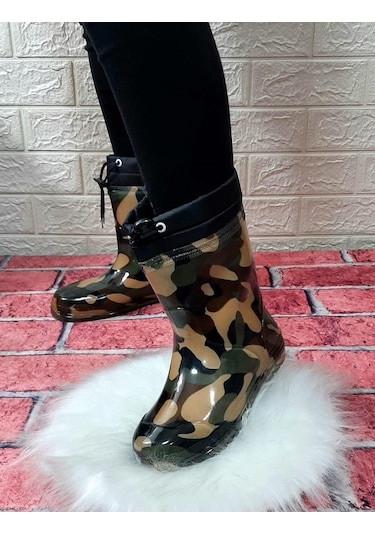 Çağrı Yeşil Kahve Kamuflaj İçi Yünlü Kar Yağmur Çizme 001