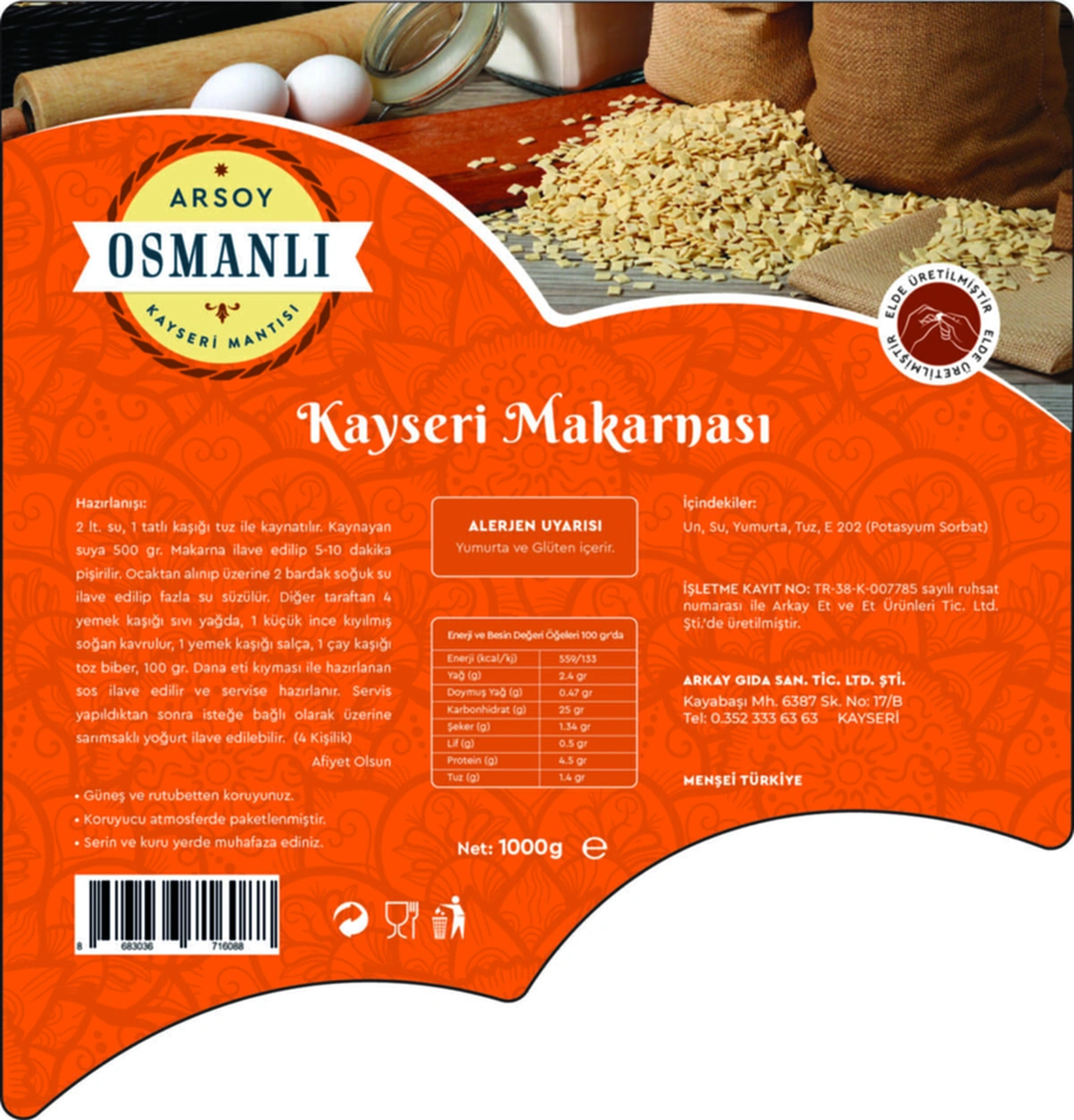 Kayseri Makarnası Kesme Geleneksel 1000 Gr Vakumlu