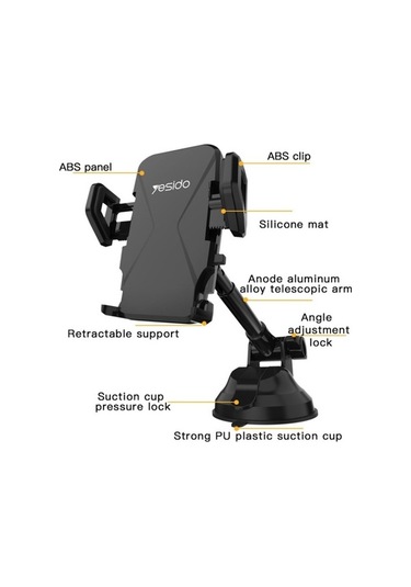 Wondernest Yesido C360 Araba Katlanabilir Otomatik Klipsli Telefon Tutucu Siyah Siyah