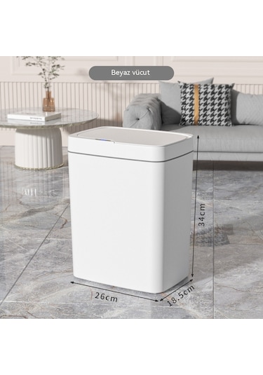 B.n. Otomatik Kapak Açılır Akıllı Çöp Kovası - Beyaz Şarjlı, 15l Beyaz