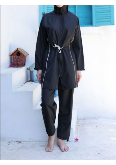 Paraşüt Kumaş Tesettür Mayo Siyah