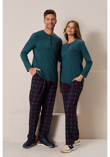 Kadın Penye Uzun Kol Pijama Takımı 3196 Zümrüt01 Zümrüt01