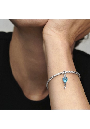 Nur Silver Mavi Murano Cam Balon Sallantılı Gümüş Charm - NUR-CM00385