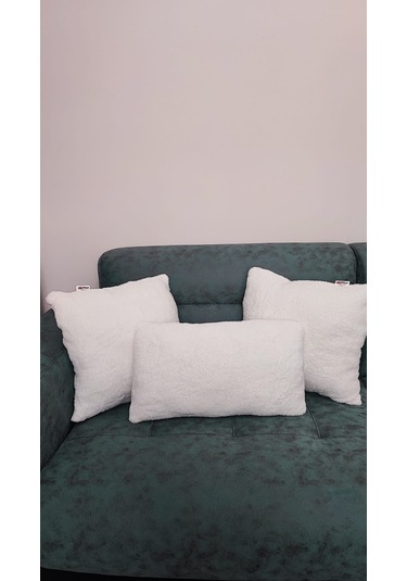 3- Lü Kare Takım Kırlent / Yastık 2 Kenar Ekru / 1 Orta Ekru