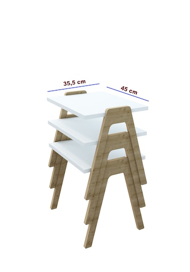 Azra - 3 Lü Zigon Sehpa Takımı Atlantik Çam -modern Ve Fonksiyonel / Orta Sehpa / Dekoratif Beyaz
