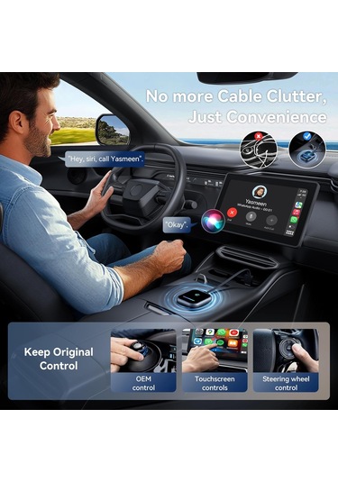 Vkemall Kablosuz Carplay/android Auto Dönüştürücü, 2-in-1 Araç Kablosuz Adaptörü, Navigasyon, Müzik, Ses Asistanı, Plug & Play - Gül Altını