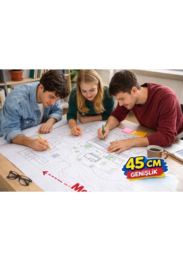 45 Cm X 5 Metre Dev Boş Çizim Kağıdı Rulosu Mimari Çizim, Teknik Proje