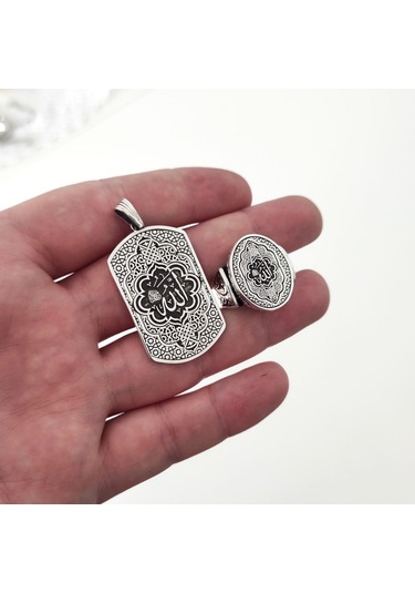 Fkgümüş 925 Ayar Gümüş Allah Lafzı İşlemeli Erkek Yüzük Ve Kolye Silver