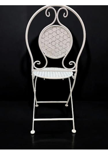 Ferforje Metal Açılır Katlanır Sandalye Bahçe Balkon Mutfak Sandalyesi Beyaz 1 Adet Beyaz
