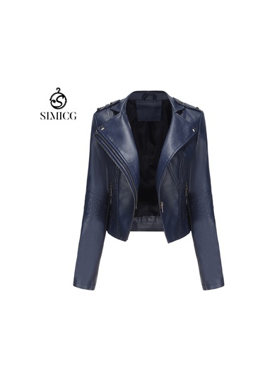 Kadınlar İçin Dar Kesim Uzun Kollu, Avrupa Ve Amerikan Tarzı, Fermuarlı Kısa Ceket. Mavi