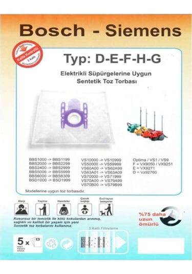 Siemens Vs 06g0000 - Vs 06g9999 Uyumlu Sentetik Toz Torbası